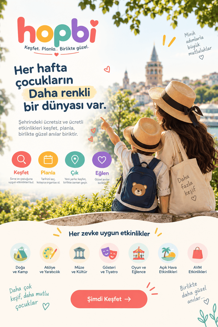 Galata Kulesi'ne bakan bir anne ve çocuğu; Hopbi etkinlik kategorileri görseli